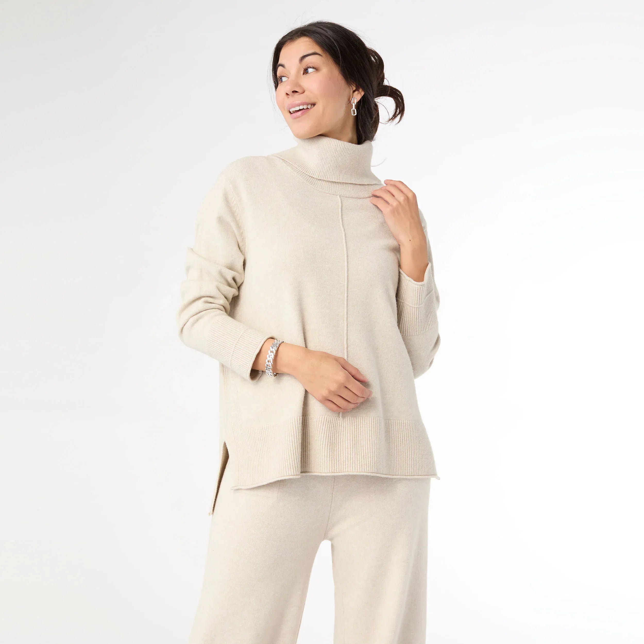 CoCo Carmen Sweater Oatmeal Heavenly-Luxe Cowl Neck with Rib Detail