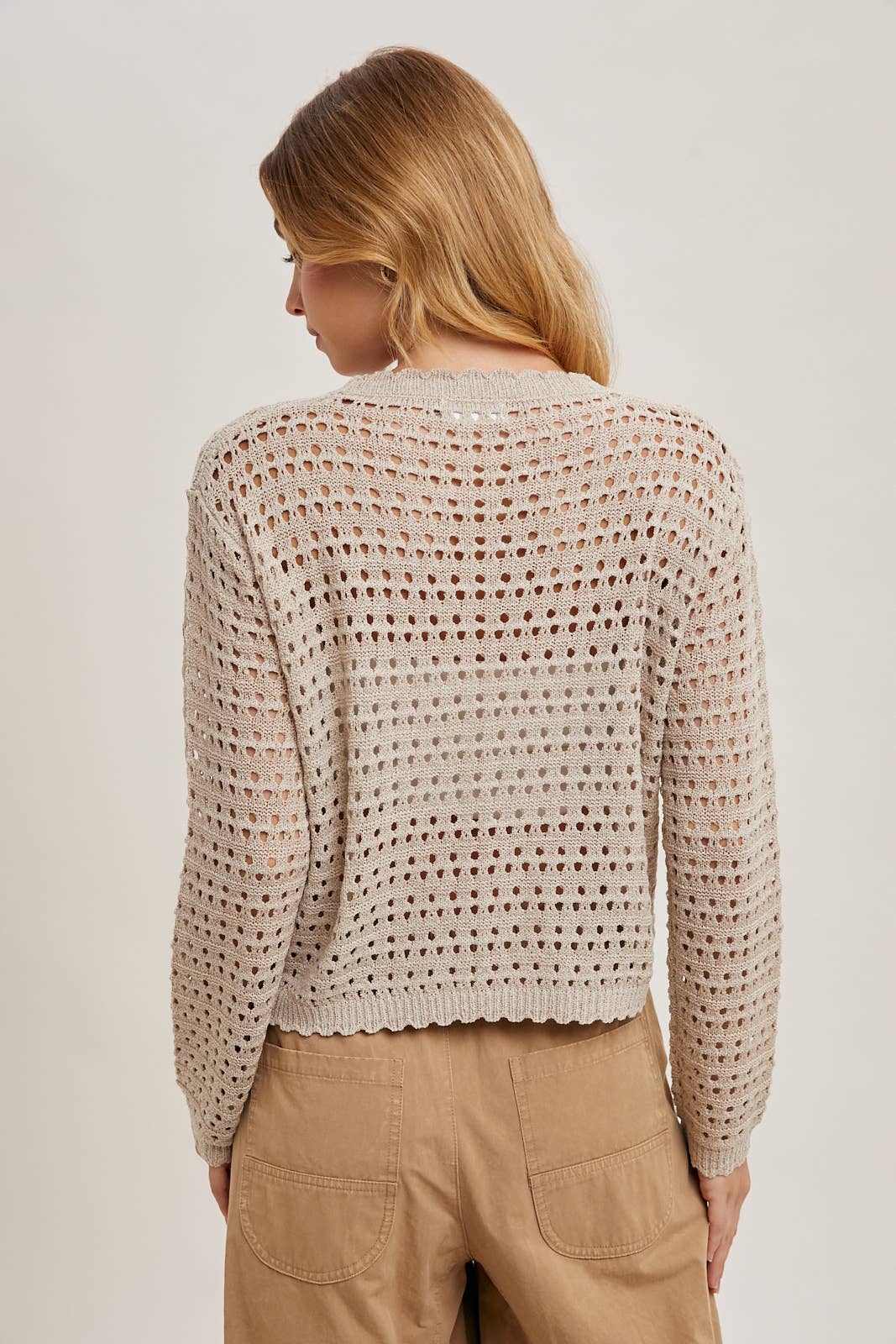 Oatmeal Open Knit Cropped Top