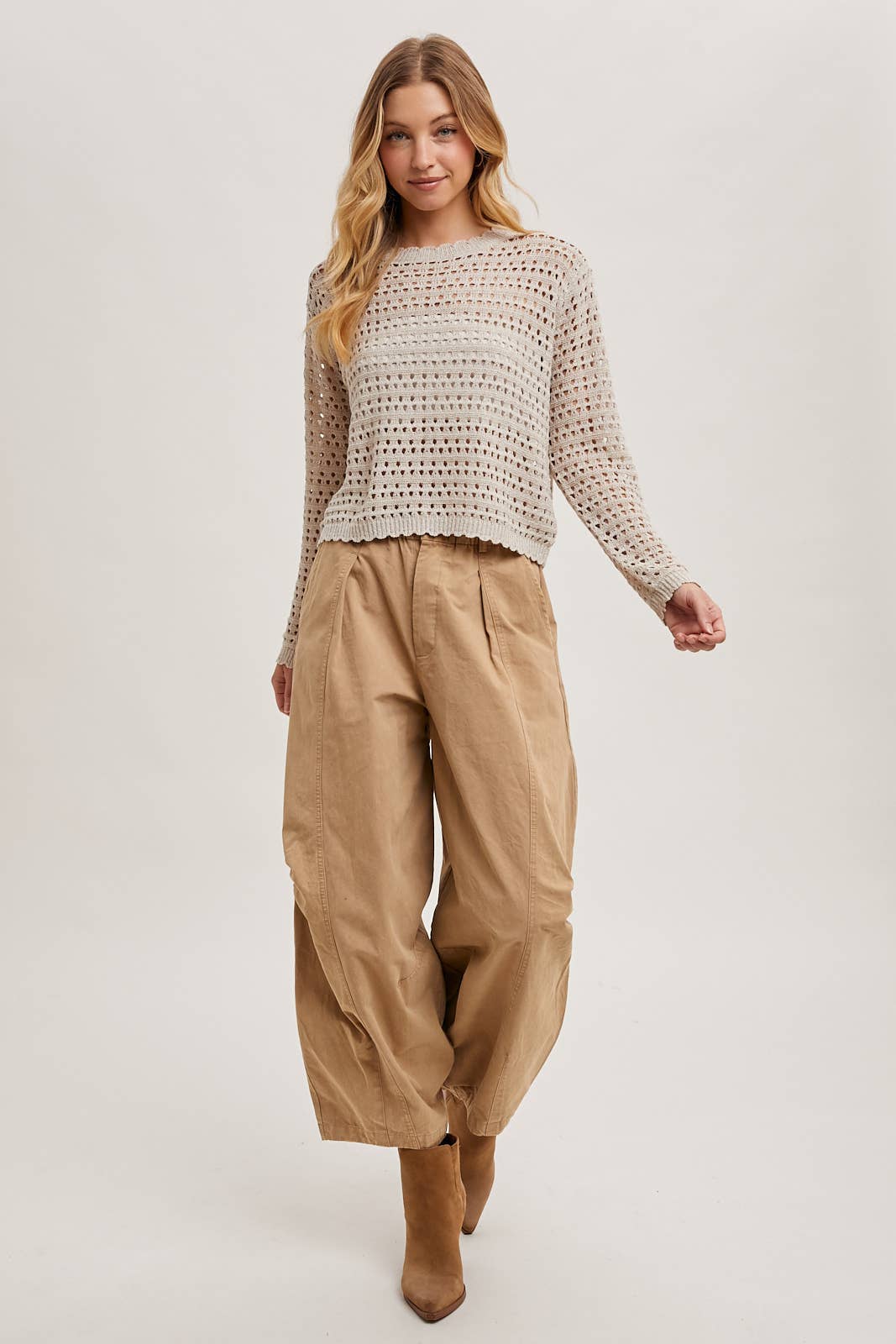 Oatmeal Open Knit Cropped Top