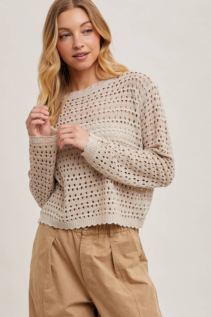 Oatmeal Open Knit Cropped Top