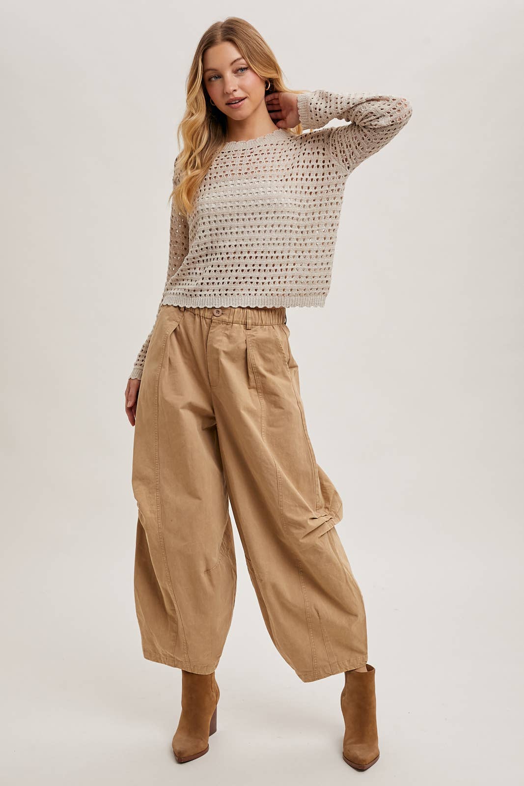 Oatmeal Open Knit Cropped Top