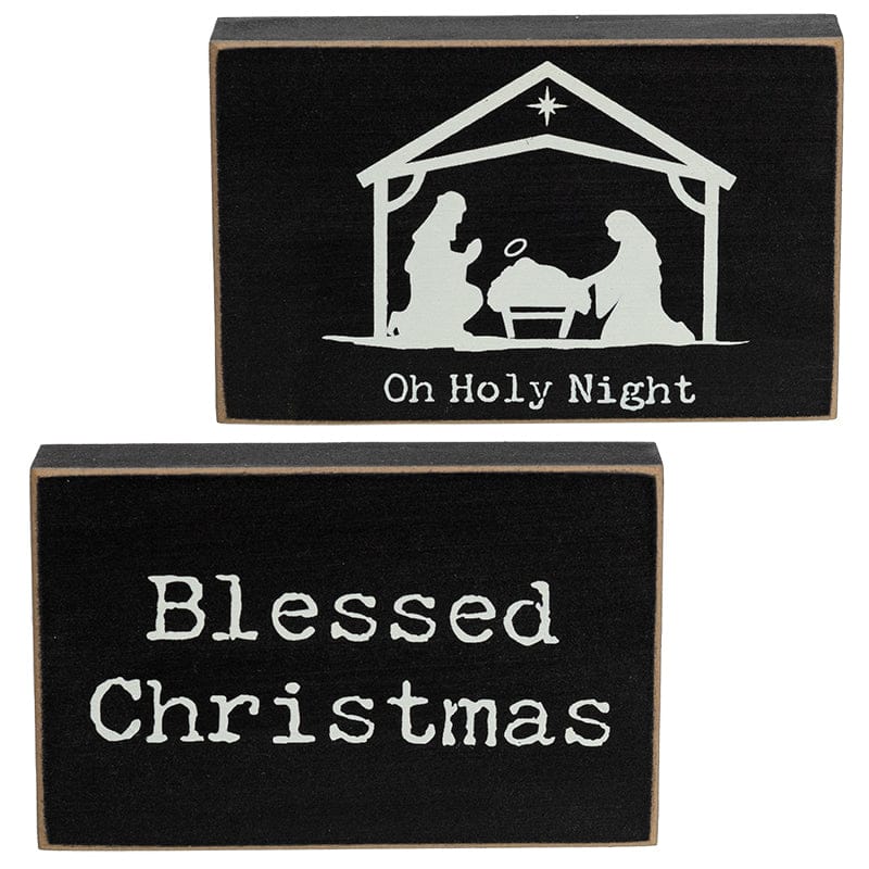 MJJ #8 (Melissa) Wood Block Sign Oh Holy Night Nativity Rectangle Wooden Block