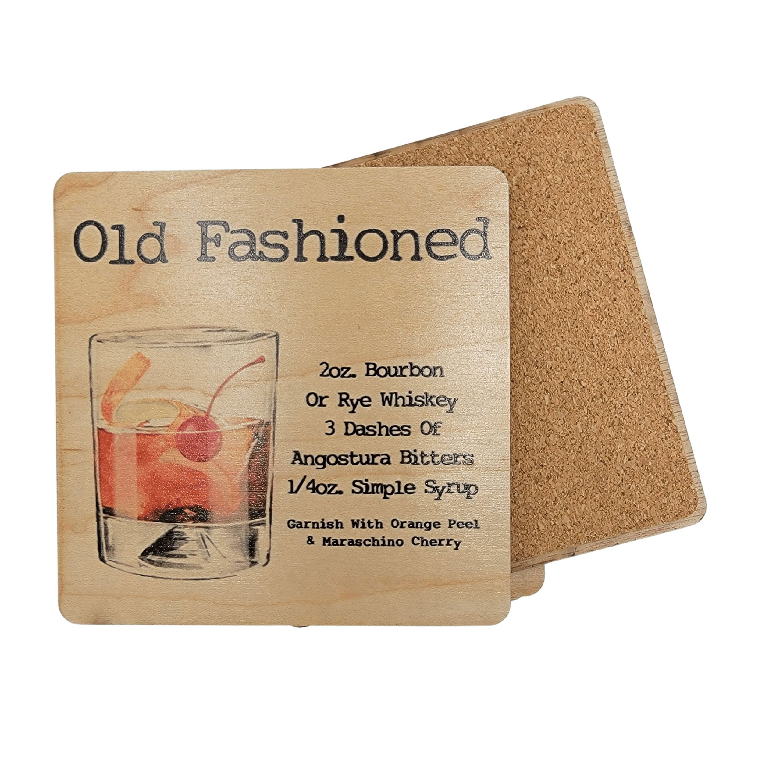 Driftless Studios Coaster Old Fashioned Cocktail Wooden Bar Coaster