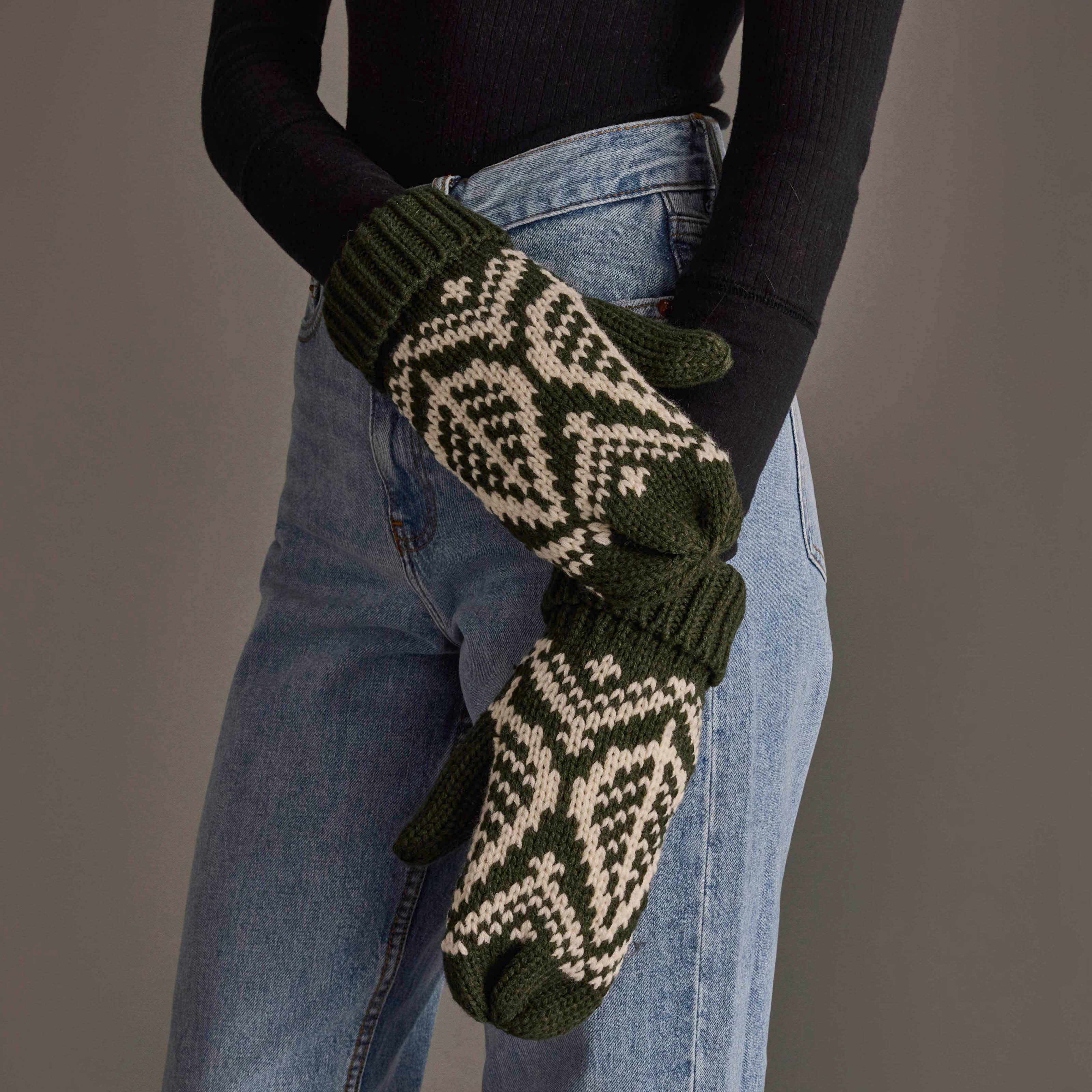 Panache Apparel Co. Mittens Olive & Beige Patterned Knit Mittens