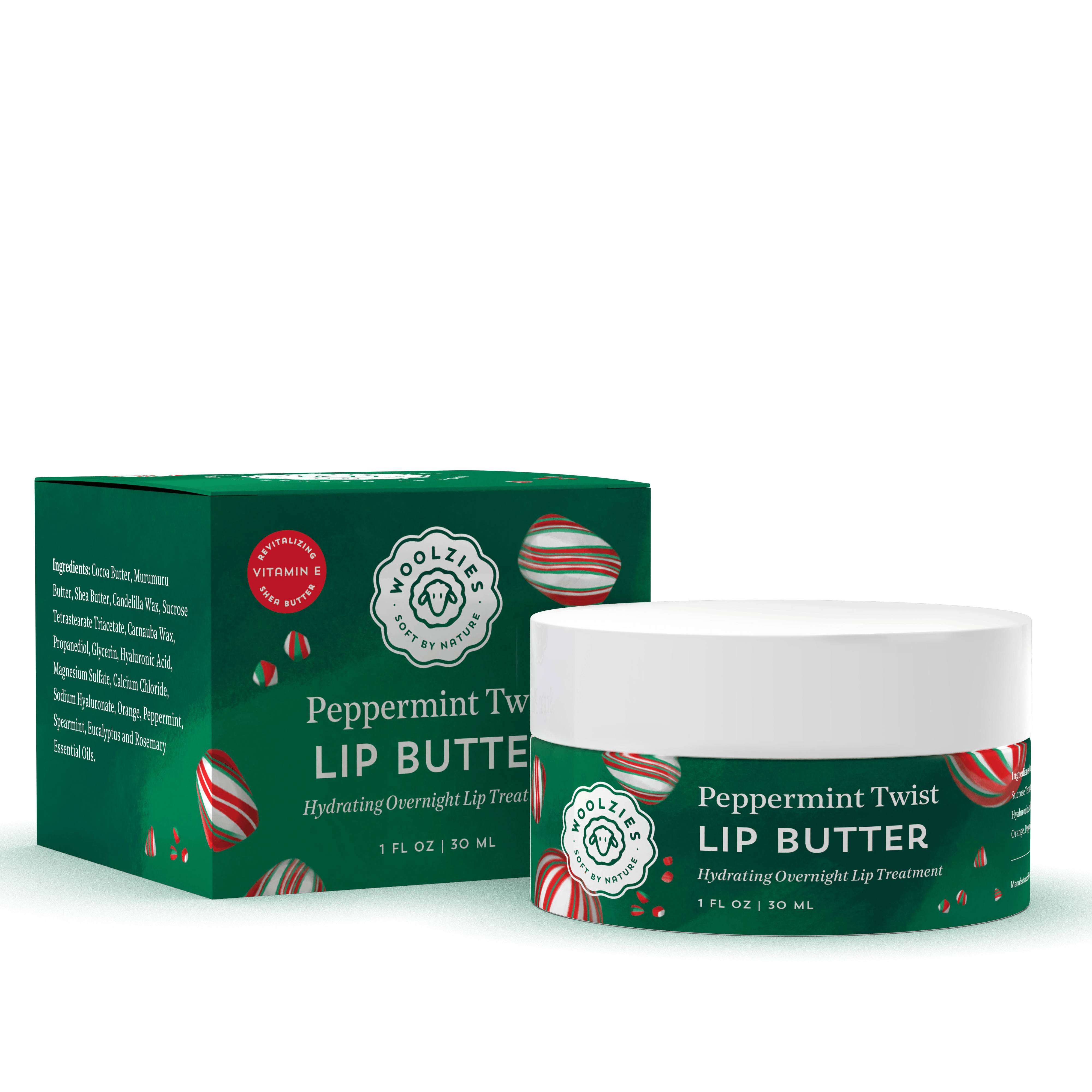 Woolzies Overnight Lip Butter with Hyaluronic Acid - Peppermint Twist