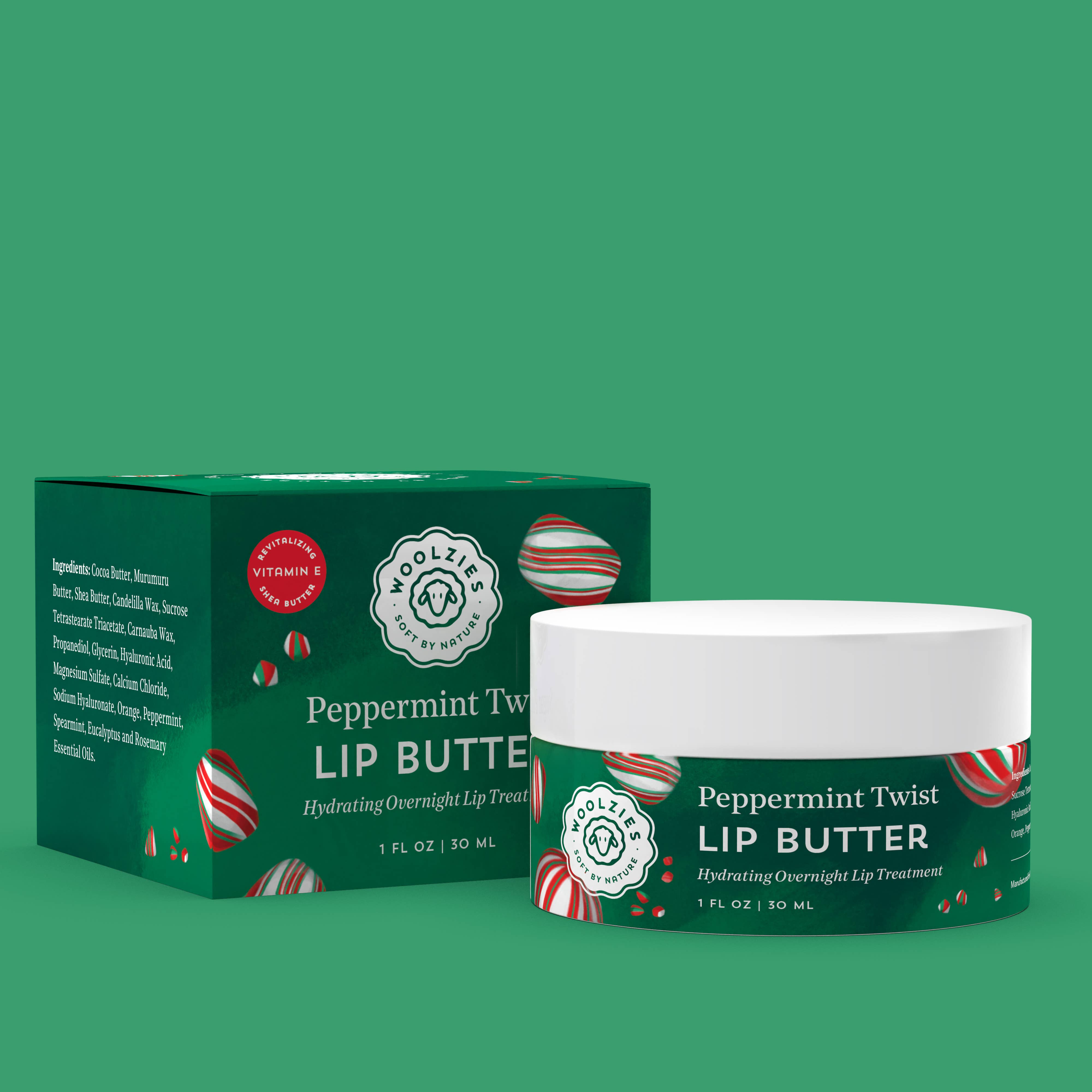 Woolzies Overnight Lip Butter with Hyaluronic Acid - Peppermint Twist