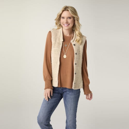 CoCo Carmen Vest Palla Oatmeal Knit Vest with Rolled Collar
