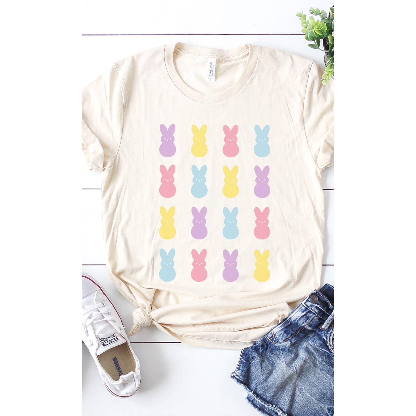 Kissed Apparel T-Shirt Peeps Bunnys Grid Graphic Tee