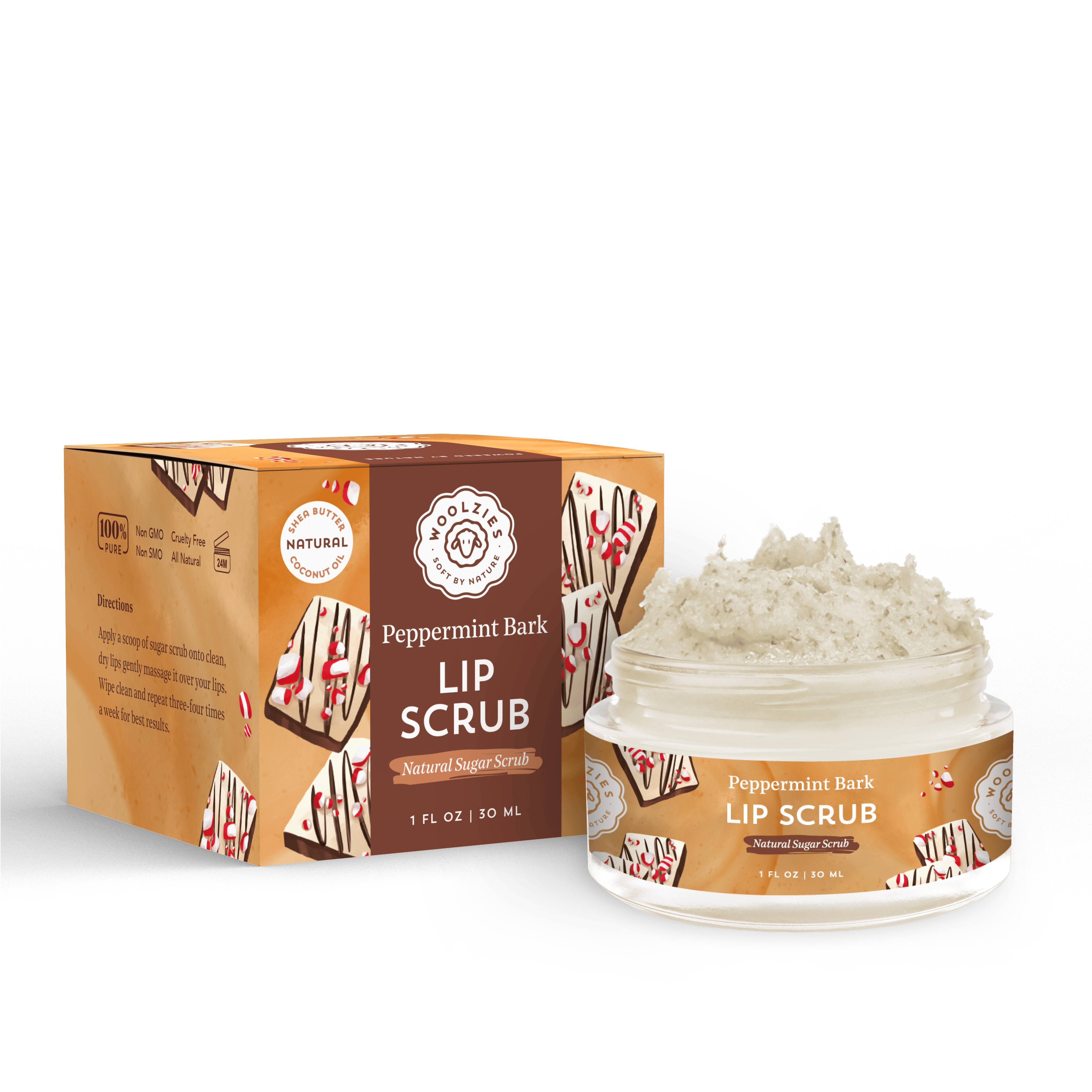 Woolzies Peppermint Bark Sugar Lip Scrub | Shea & Cocoa Butter