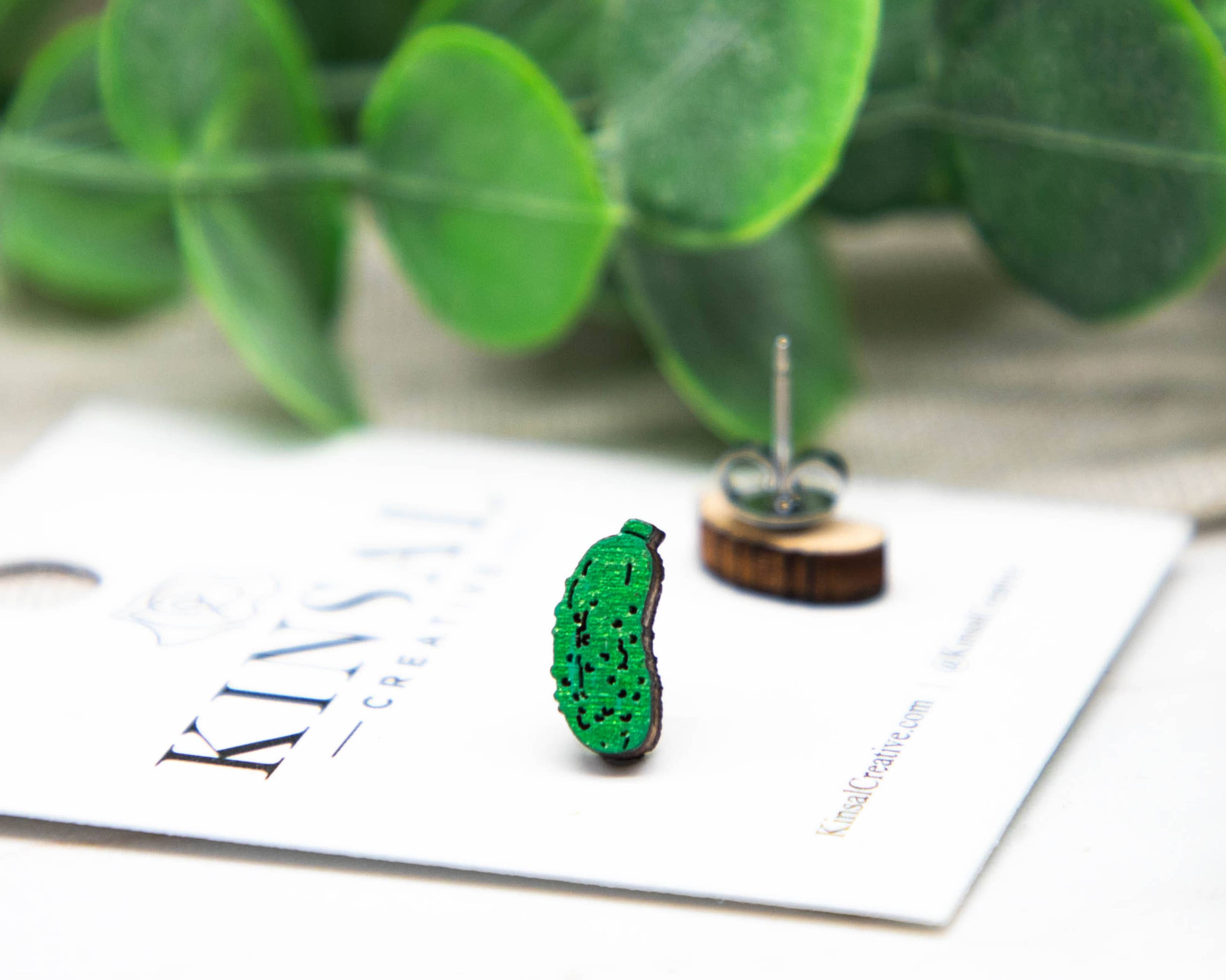 Pickle Wood Stud Earrings