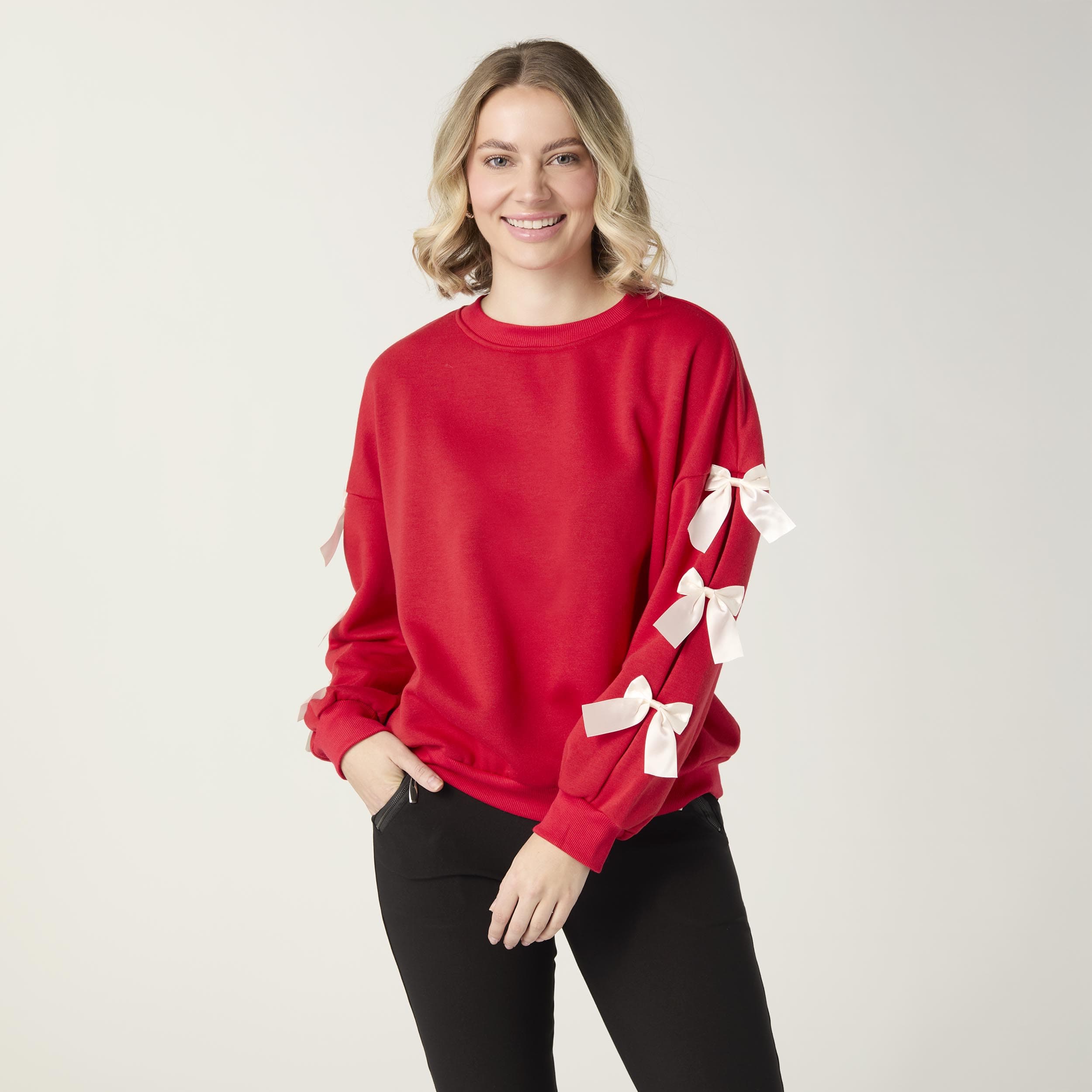 Pleated Bow Sleeve Sweatshirt