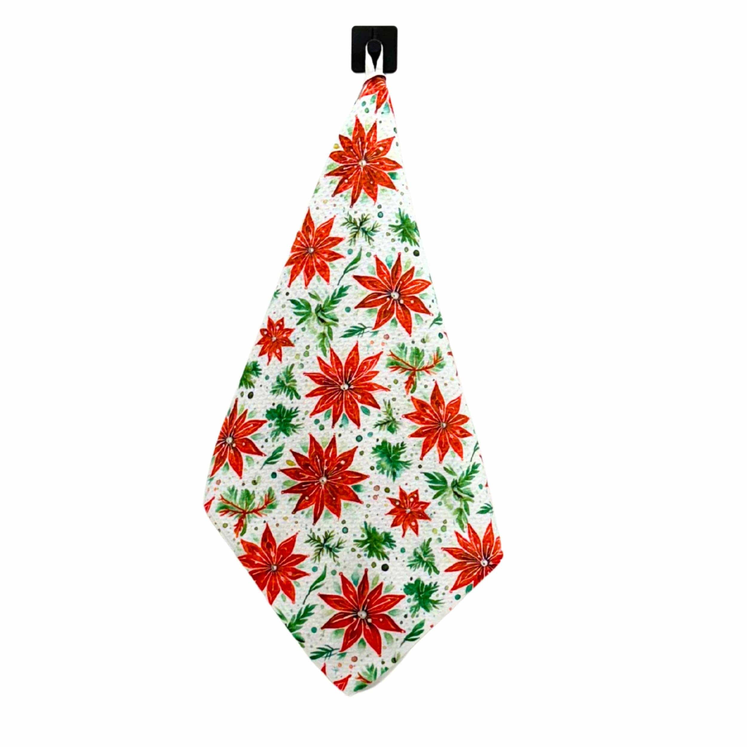 Driftless Studios Kitchen Towel Poinsettia & Holiday Garland Waffle Towel