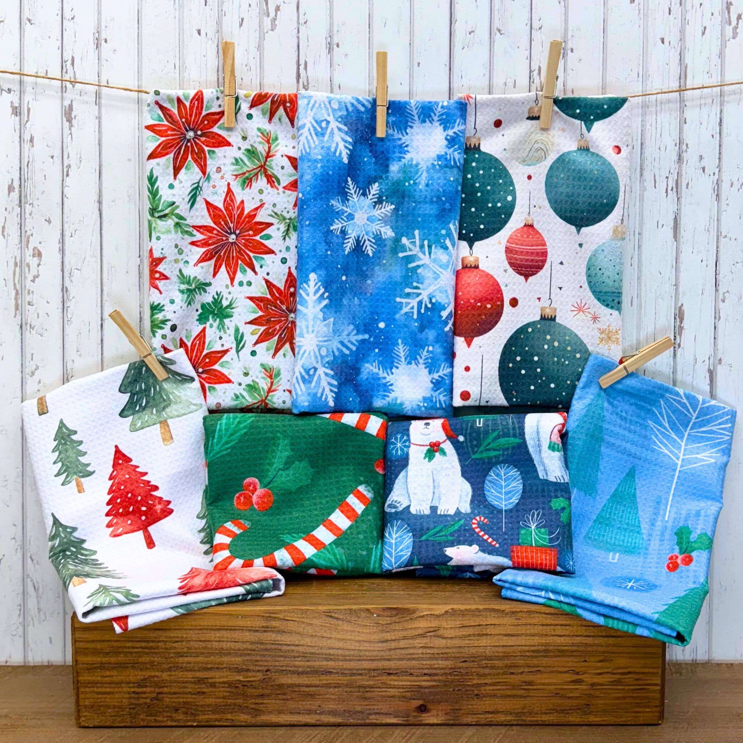 Poinsettia & Holiday Garland Waffle Towel