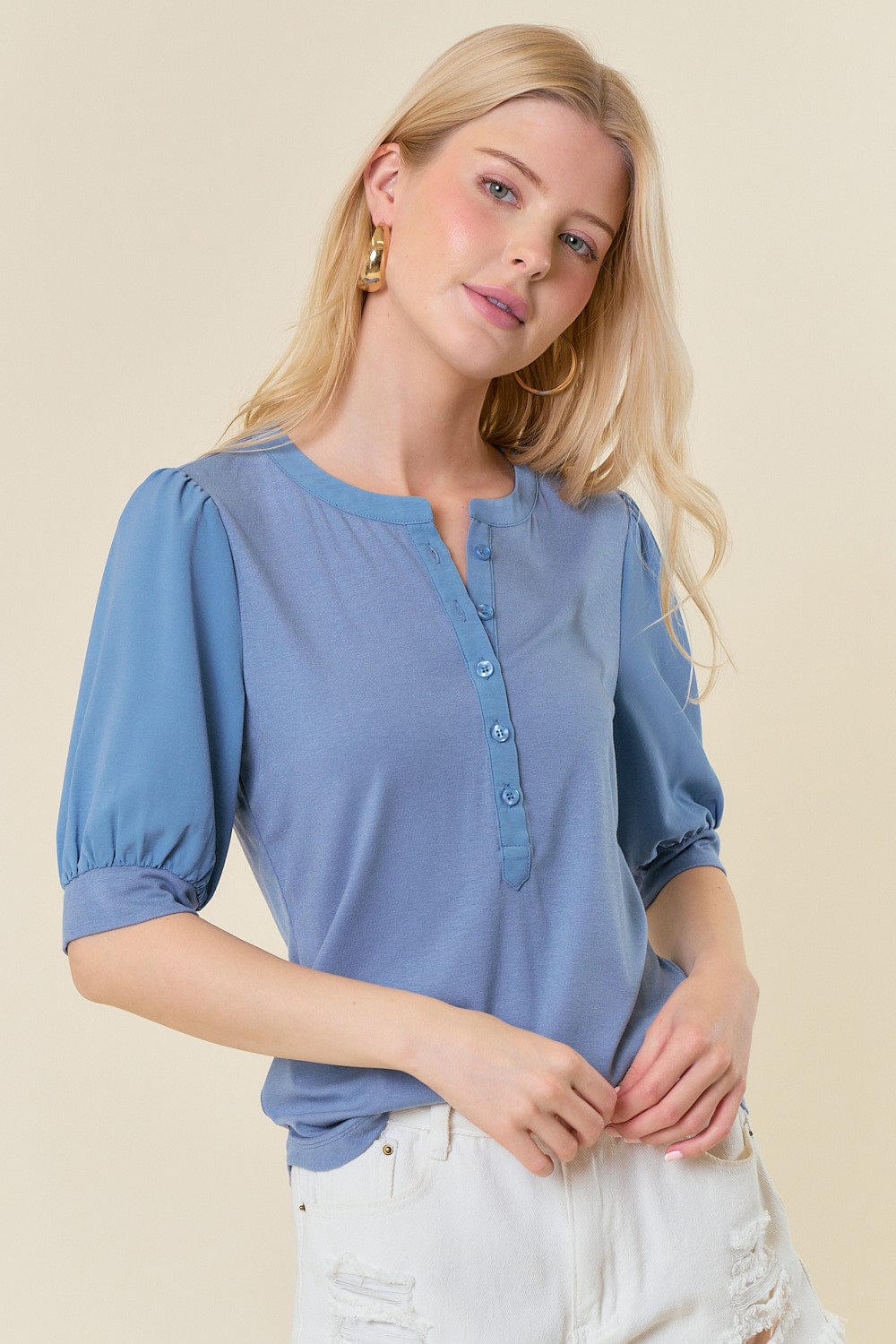 Puff Short Sleeve Henley Top