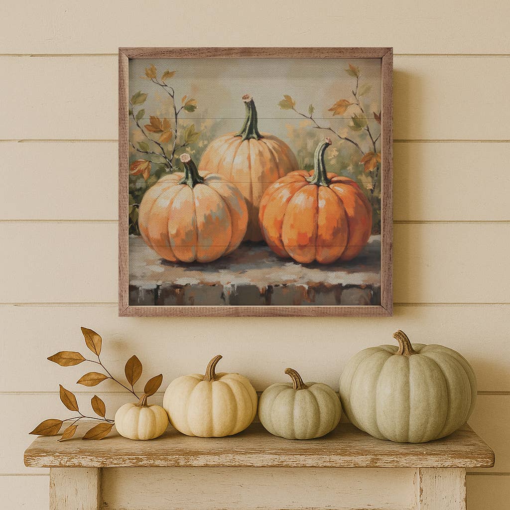 Pumpkin Trio On Bench Print