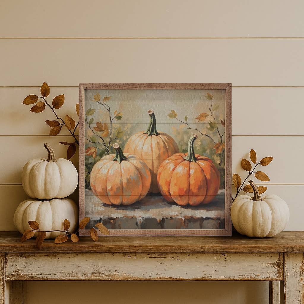 Pumpkin Trio On Bench Print