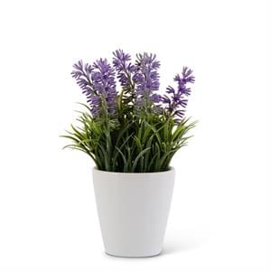 K&K Artificial Floral Purple Lavender in White Ceramic Pot