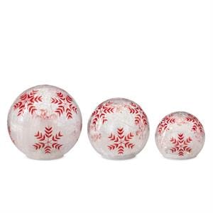 K&K Seasonal Decor Red Hand Painted Snowflake LED Crackled Globe