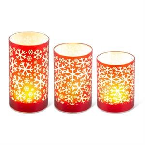 K&K Seasonal Decor Red Laser Engraved Snowflake LED Cylinder
