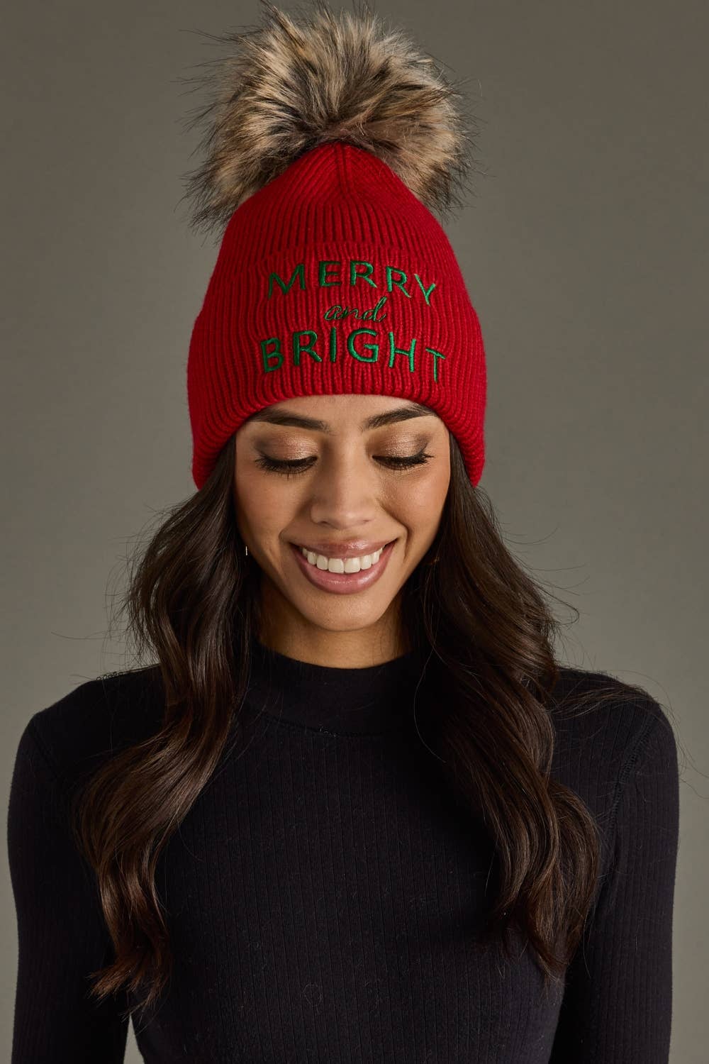 Red Merry & Bright Knit Pom Hat