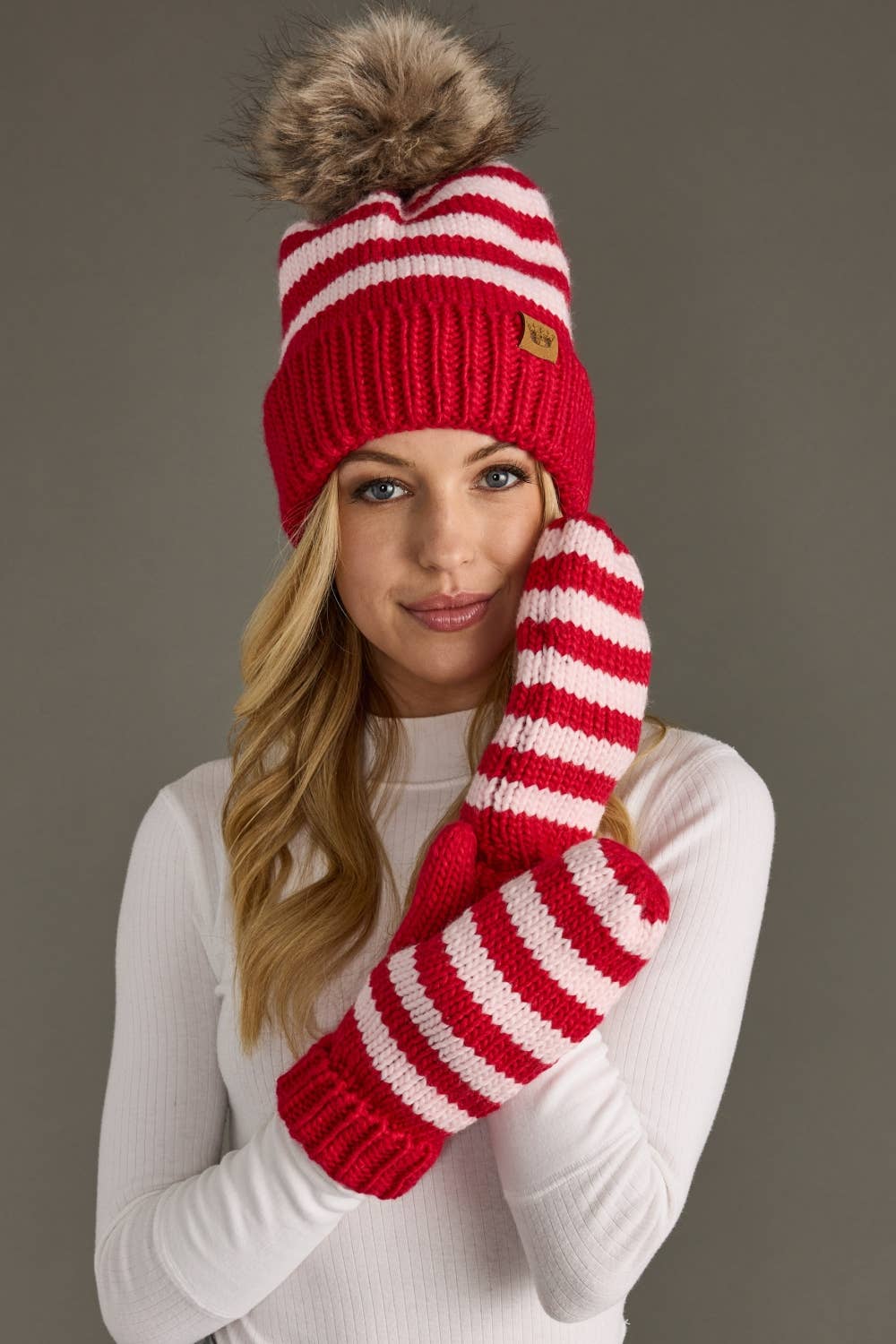 Panache Apparel Co. Mittens Red & Pink Striped Mittens