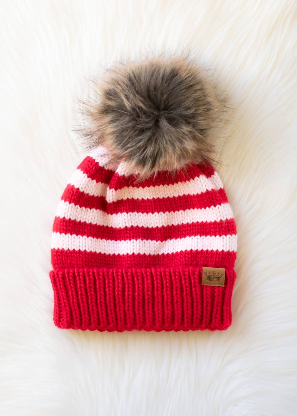 Panache Apparel Co. Winter Hat Red & Pink Striped Pom Hat