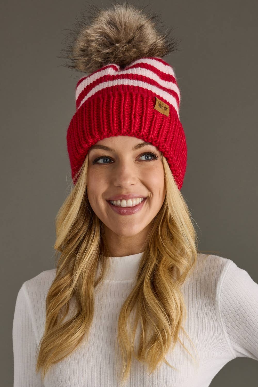 Panache Apparel Co. Winter Hat Red & Pink Striped Pom Hat