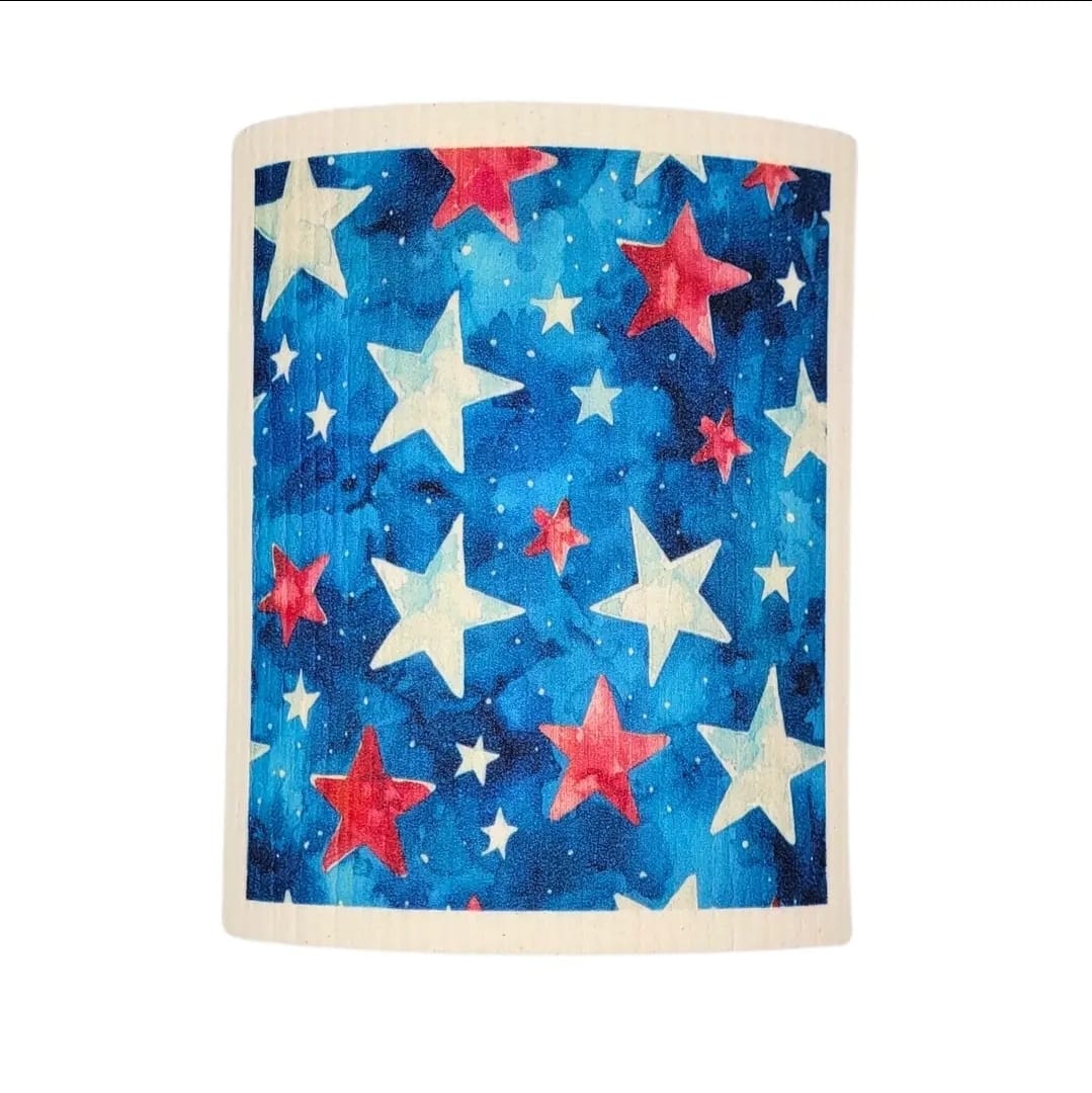 MJJ #8 (Melissa) Swedish Sponge Cloth Red White & Blue Stars Swedish Sponge Cloth