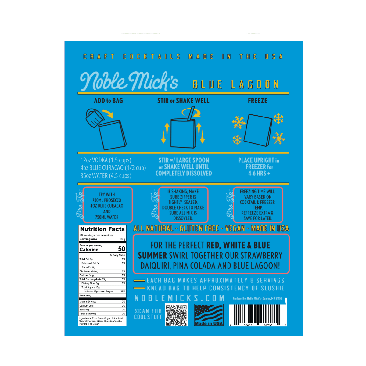 Noble Mick's - Craft Beverage Company Beverage Mix Red, White & Blue Summer Blue Lagoon Frozen Cocktail