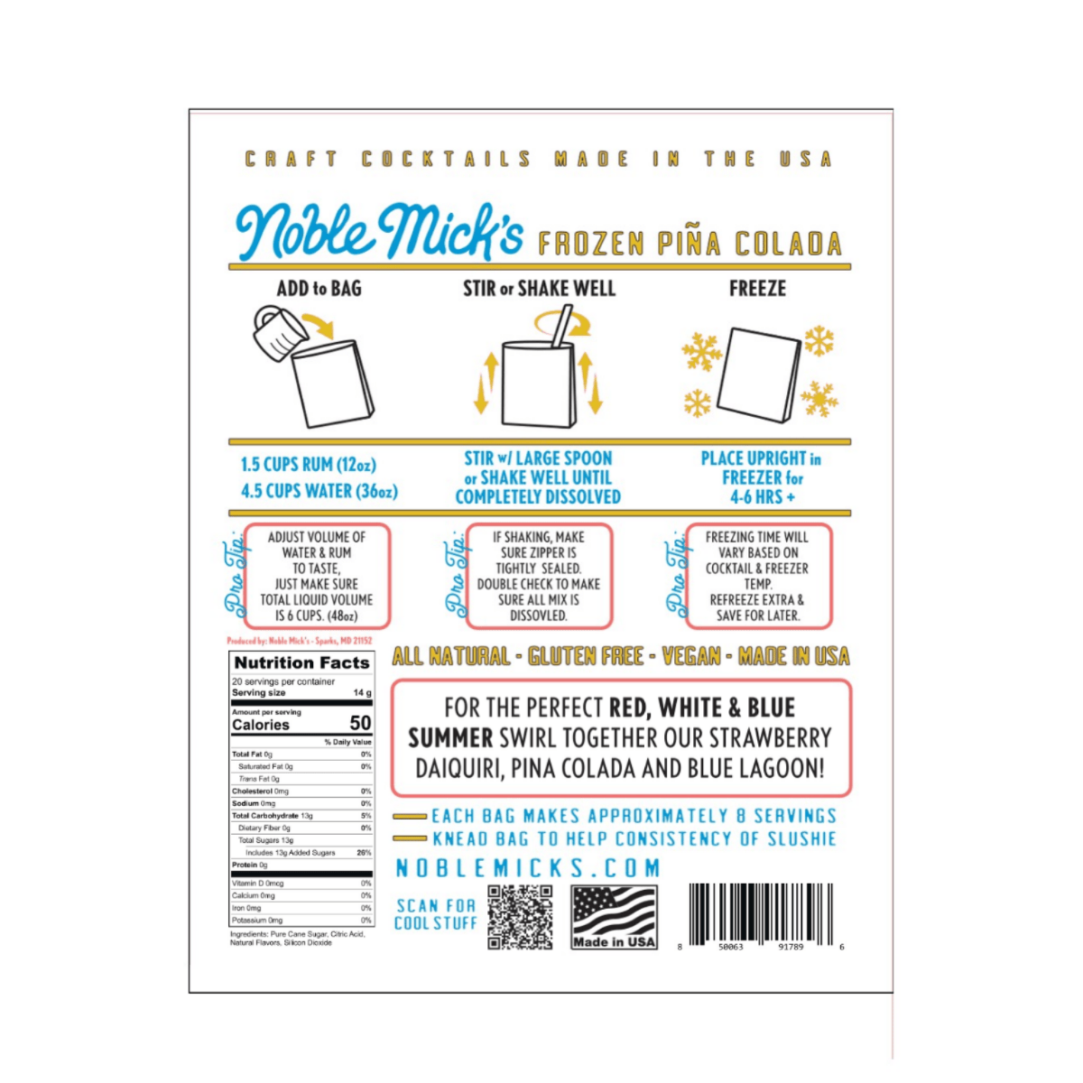 Noble Mick's - Craft Beverage Company Red, White & Blue Summer Pina Colada Frozen Cocktail