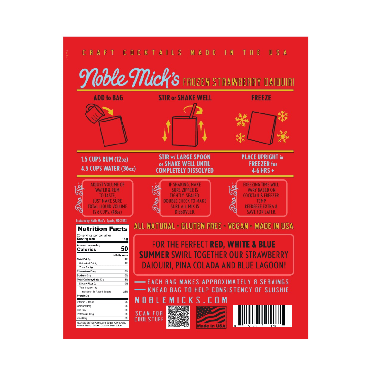 Noble Mick's - Craft Beverage Company Red, White & Blue Summer Strawberry Daiquiri Frozen Cocktail