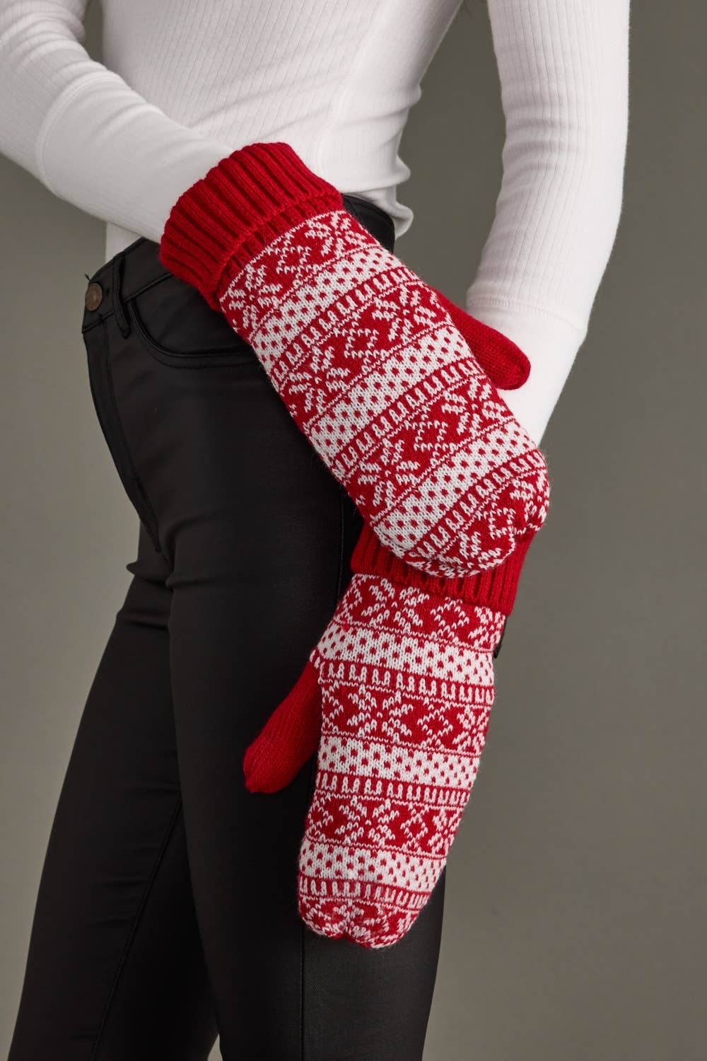 Panache Apparel Co. Red & White Winter Pattern Mittens