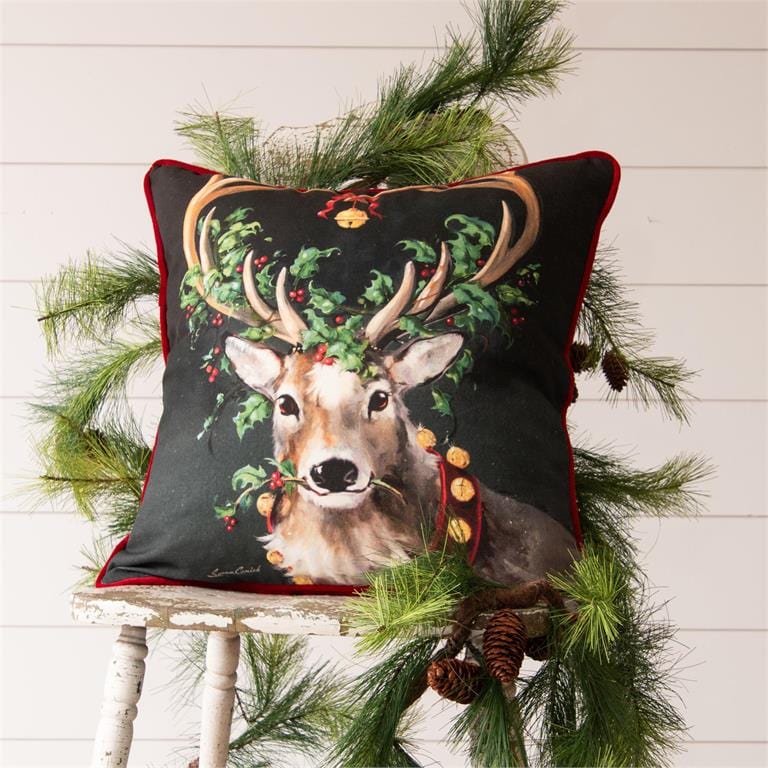 Audrey's Seasonal Decor Reindeer Pillow with Red Velvet On Reverse Side