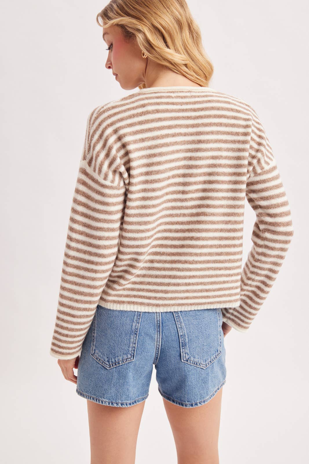 Relaxed Stripe Henley Pullover Sweater