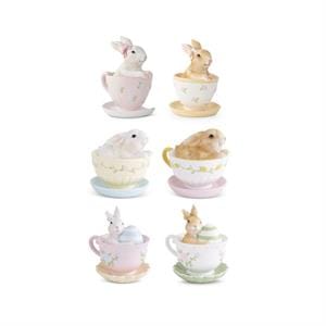 K&K Seasonal Decor Resin Bunnies in Tea Cups