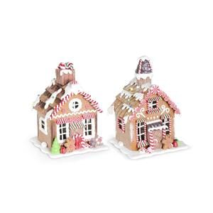MJJ #8 Seasonal Decor Resin Glittered LED Gingerbread Houses