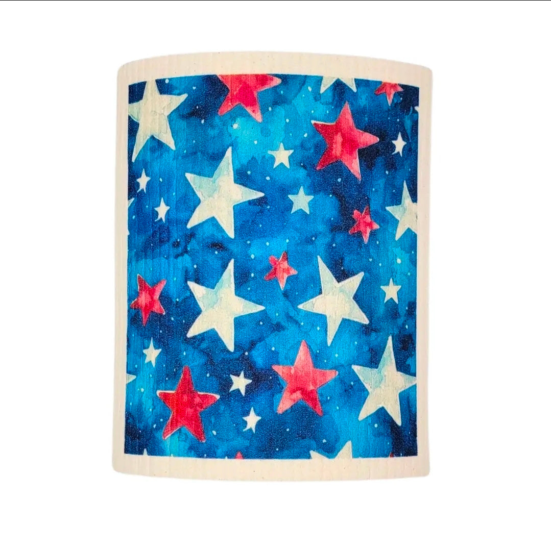 Red White & Blue Stars Swedish Sponge Cloth