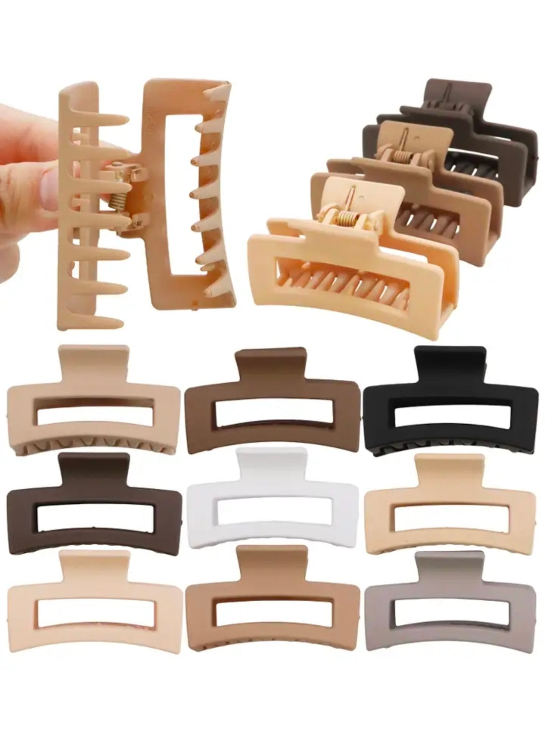 Nude Matte Rectangular Hair Claw 3 Pack