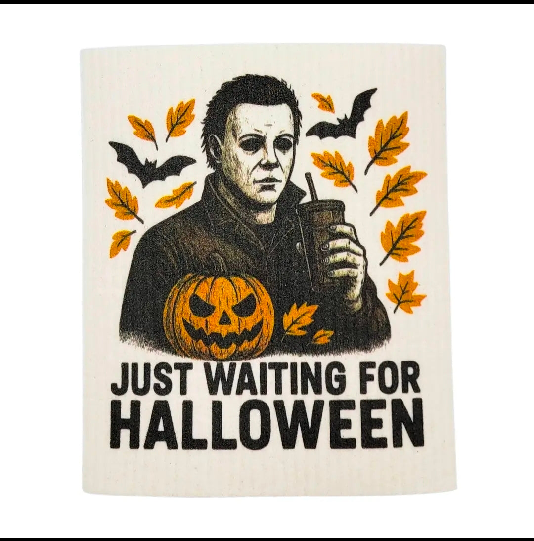 Just Waiting For Halloween Swedish Sponge Cloth