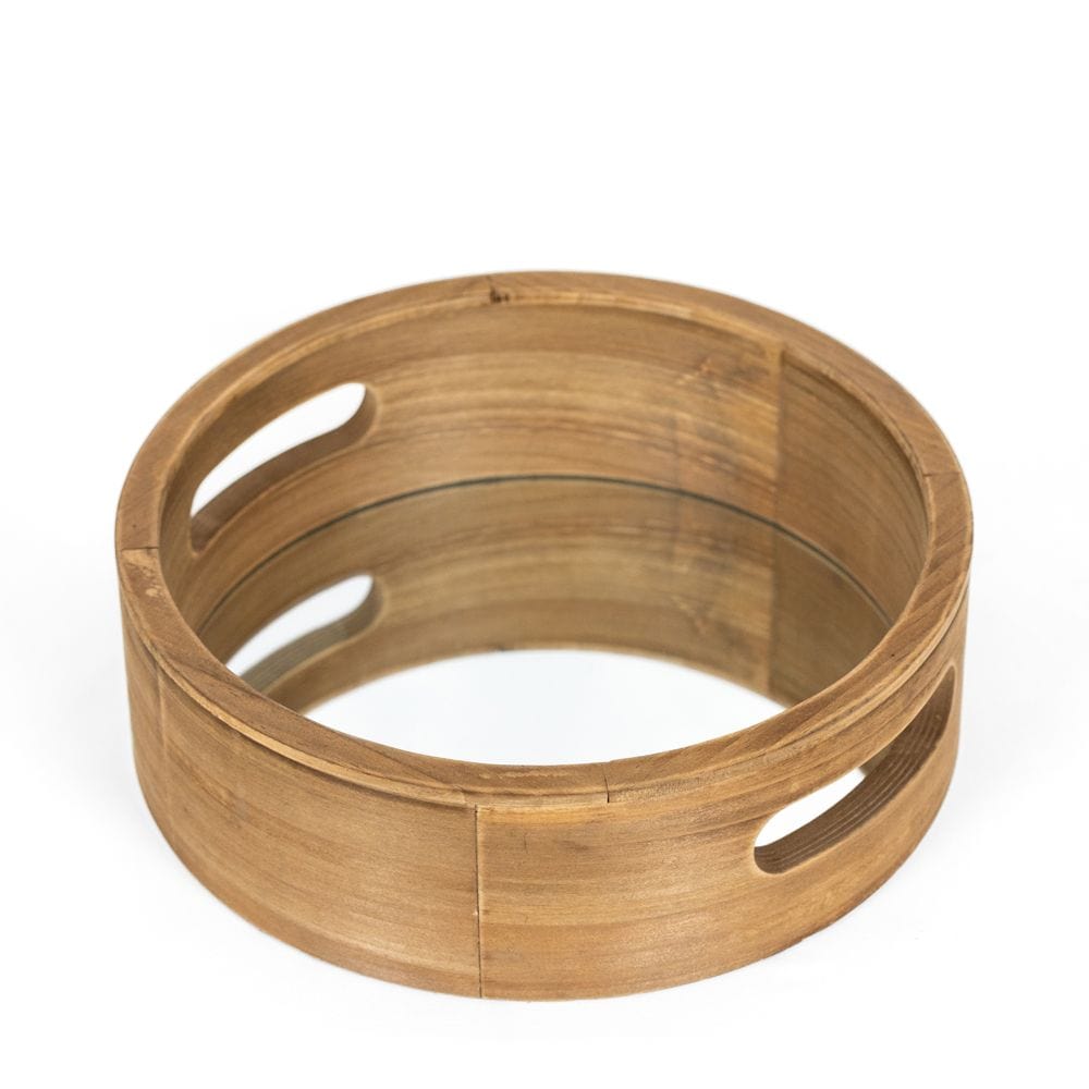 Round Wood Mirror Tray