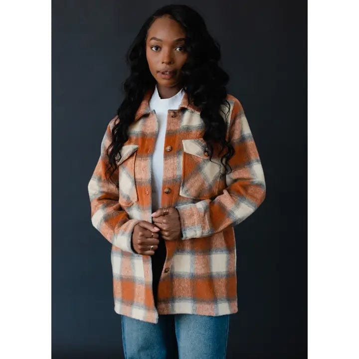 Rust, Grey & Tan Plaid Flannel Jacket