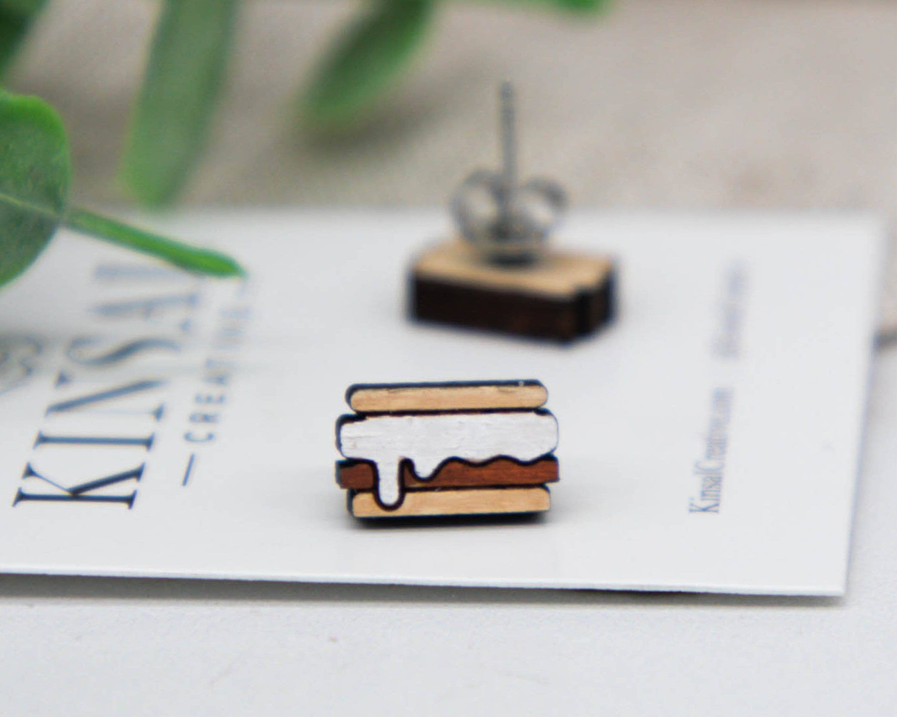 S'mores Wood Stud Earrings