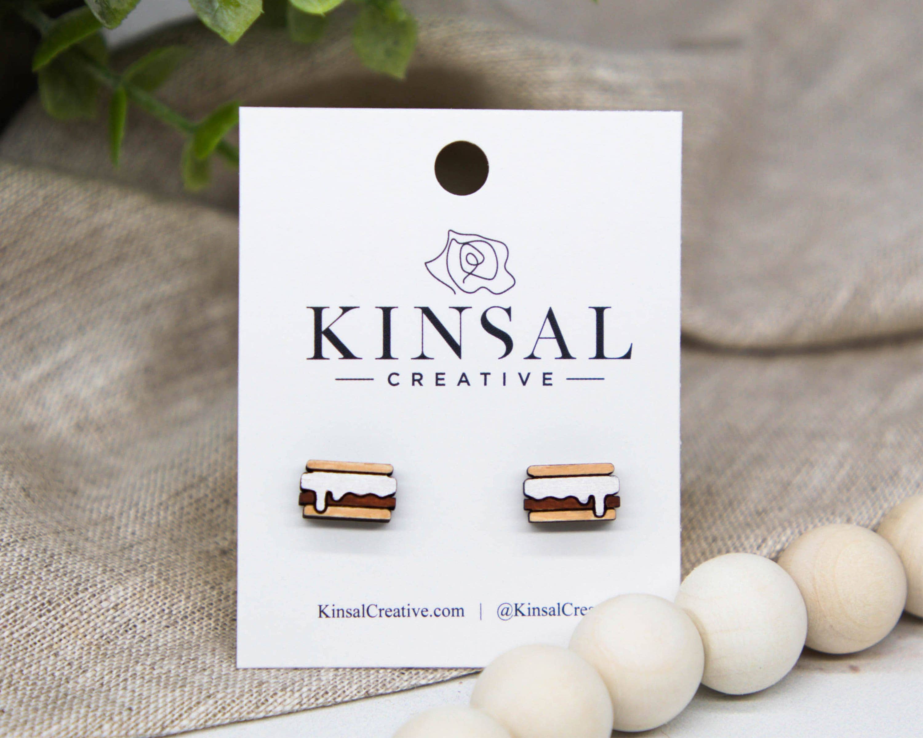 Kinsal Creative Earrings S'mores Wood Stud Earrings