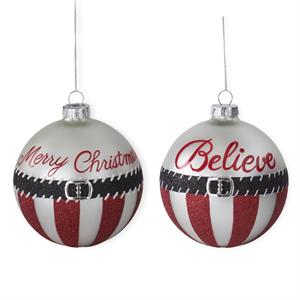 K&K Seasonal Decor Santa Belt Glass Christmas Ornament