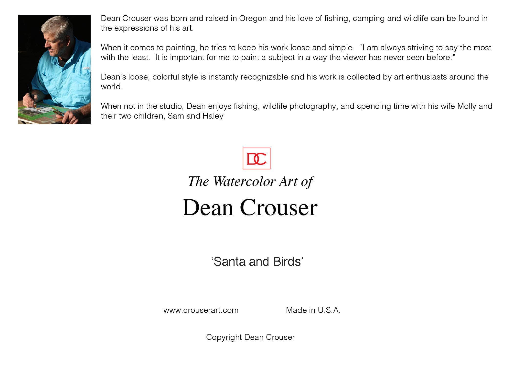 The Art of Dean Crouser Greeting Cards & Stickers Greeting Card Santa & Birds Greeting Card