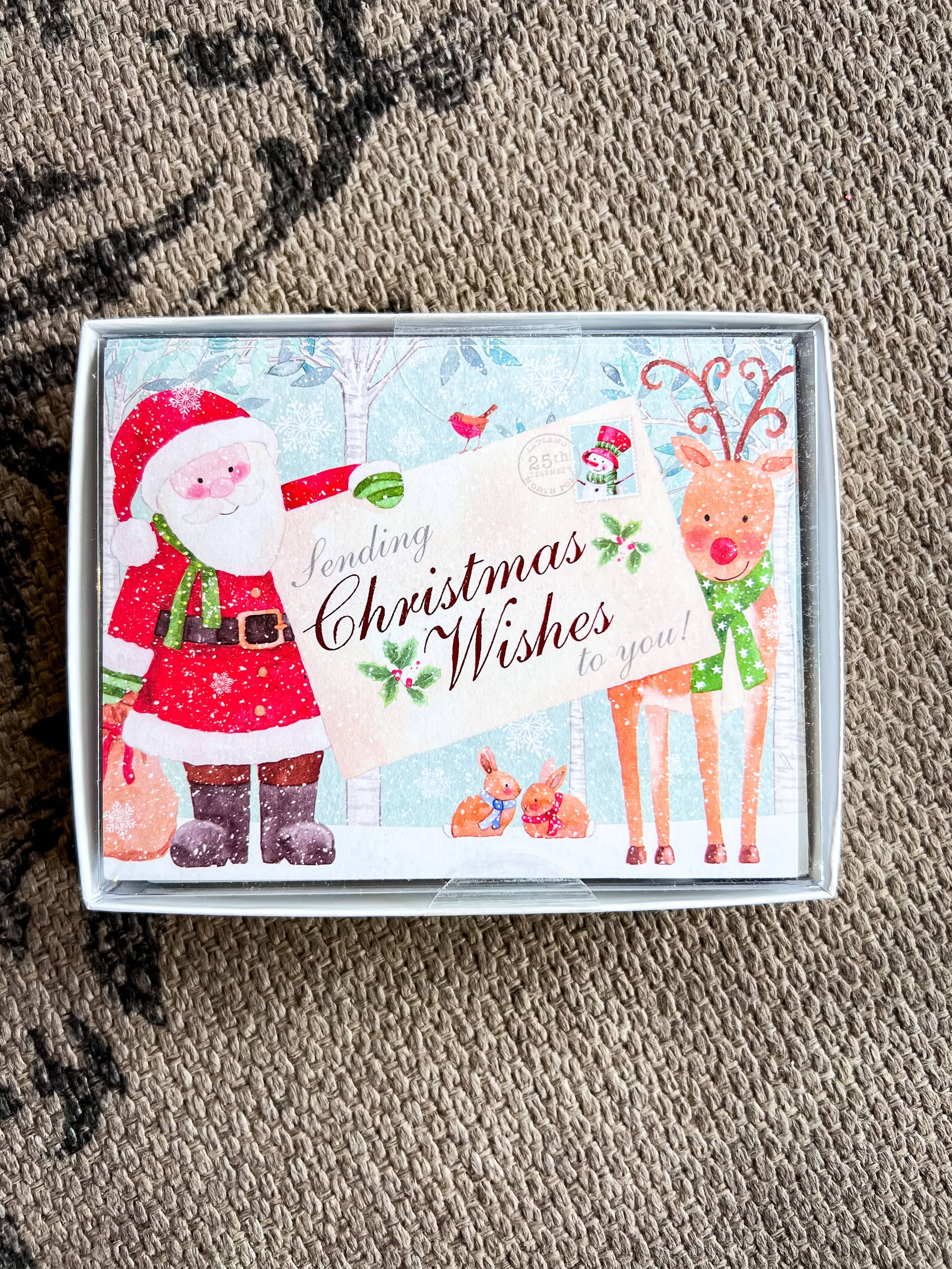 Leaning Tree Greeting Card Santa Merry Christmas Holiday Cards 12pk