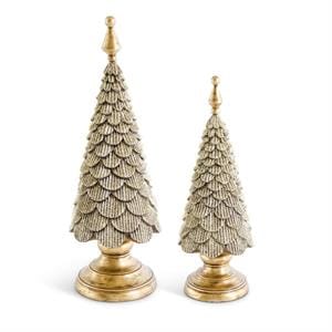 K&K Seasonal Decor Scalloped Gold Glittered Resin Trees on Pedistal