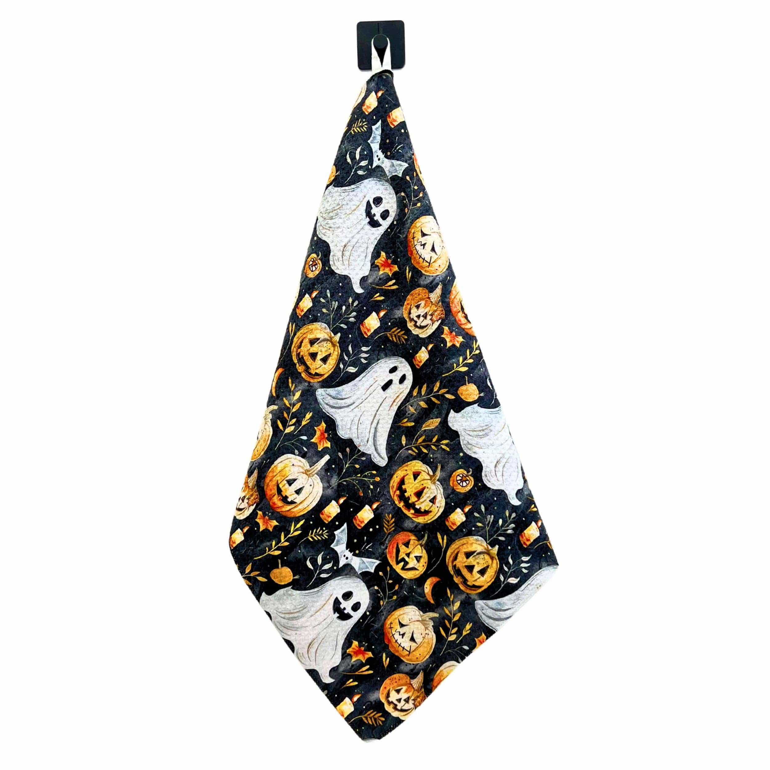 Scary Fall Pumpkins With Ghosts Halloween Waffle Tea Towel