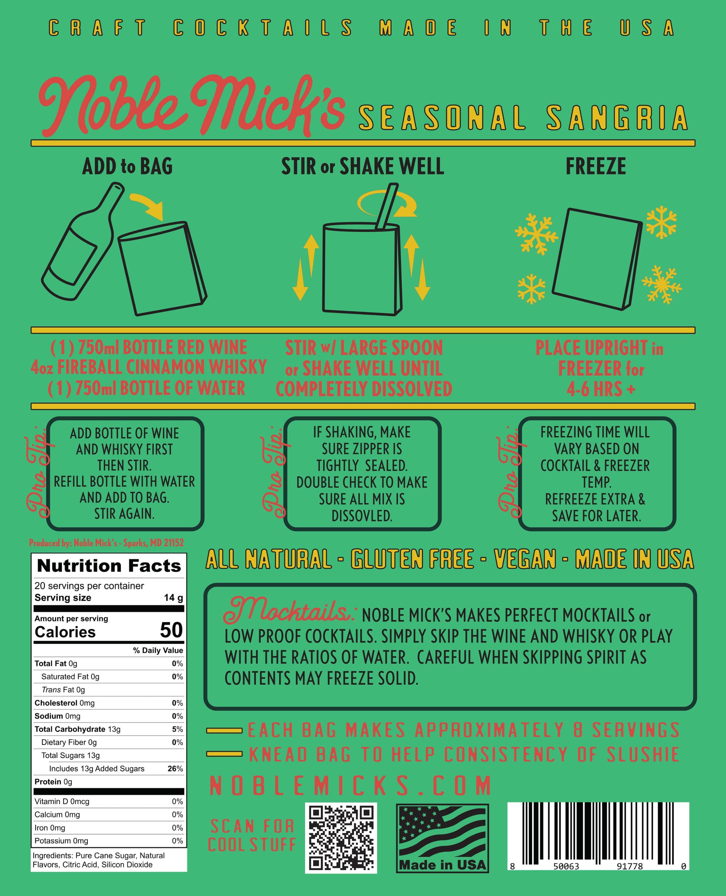 Noble Mick's - Craft Beverage Company Drink Mix Seasonal Sangria Frozen Cocktail