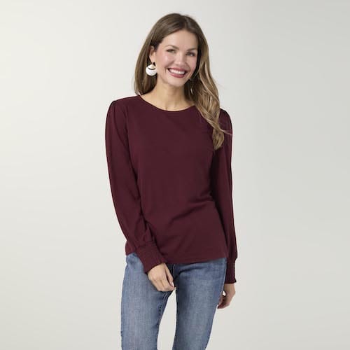 CoCo Carmen Top Shantel Wine Crew Neck Long Sleeve Top